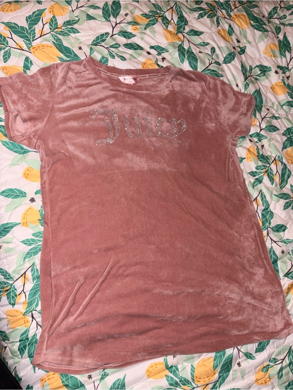 Juicy Couture Dusty Rose Velour Tee with Rhinestone Logo